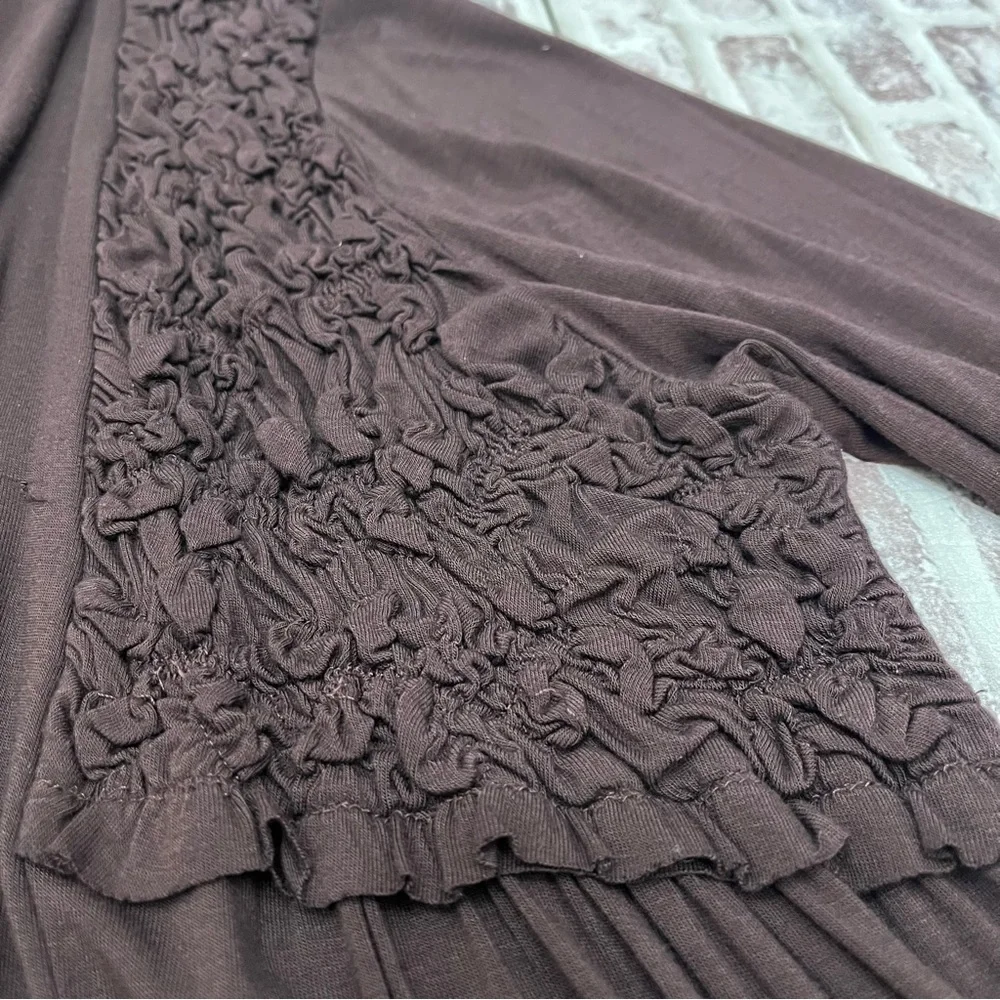 One World Open Cardigan Chocolate‎ Brown Stretchy Gathered Fabric Large